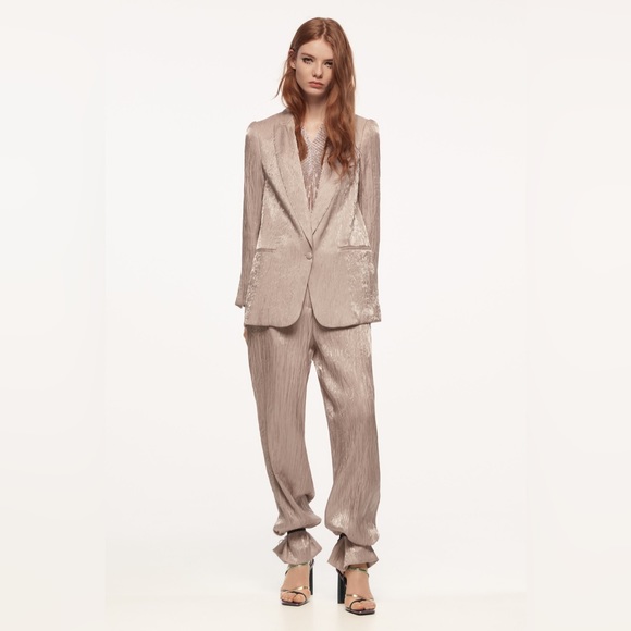 Zara Beige Blazer Pants Suit Size XS NWT New - Picture 2 of 10
